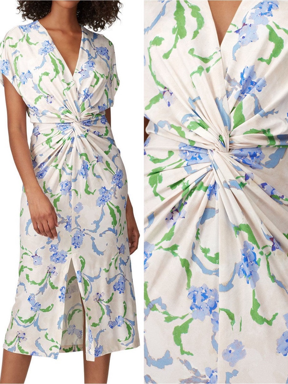 Prabal Gurung Brushstroke Floral Twist Front Midi Dress Sz 12 🧡🍄